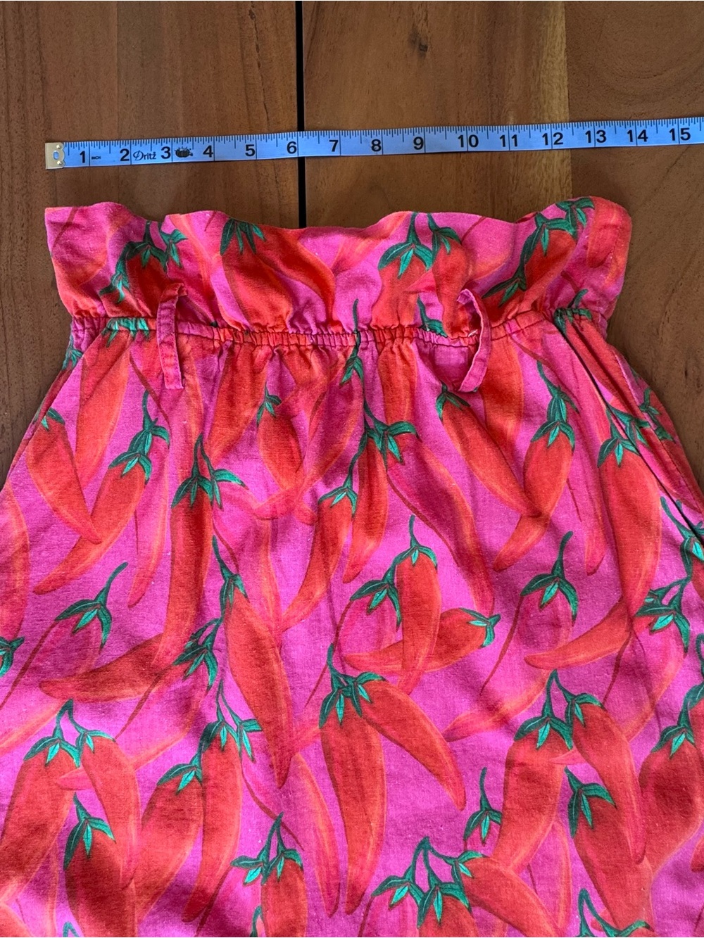 Farm Rio Chili Pepper Print Paperbag Waist Mini Skirt Linen Blend No Belt - Picture 5 of 6